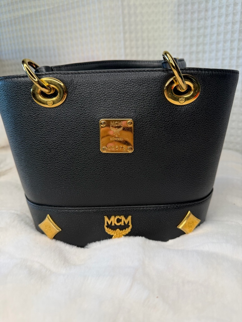 ✨ MCM Black Leather Mini Tote Satchel – Gold Hardware ✨
